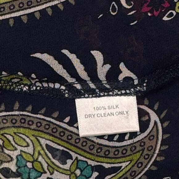 Whimsigoth Blouse Sz.L 100% Silk Printed Paisley Sheer Peasant Festival Boho - Picture 8 of 11